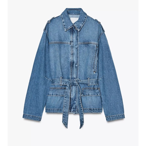 ZARA BELTED TRF DENIM JACKET - Picture 4 of 5